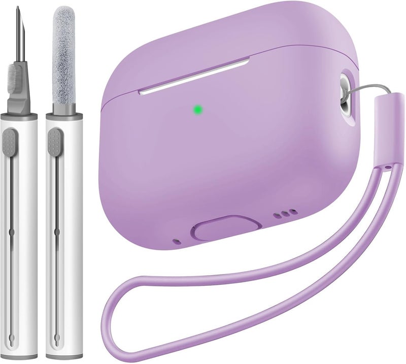 Tandoler Compatible with Airpods Pro 2 Case, Soft Silicone Skin Cover Protective Cases with Cleaner kit and Lanyard Compatible for AirPod Pro 2nd Generation, Front LED Visible-Lavender - Image 1